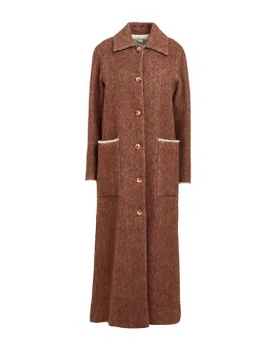 Alysi Woman Coat Brown Size 4 Virgin Wool, Alpaca Wool, Polyamide