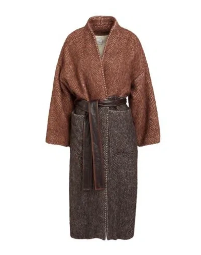 Alysi Woman Coat Brown Size 4 Virgin Wool, Alpaca Wool, Polyamide