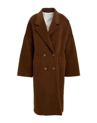 Alysi Woman Coat Brown Size 8 Alpaca Wool, Virgin Wool, Polyamide