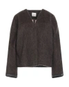 Alysi Woman Coat Dark Brown Size 8 Virgin Wool, Alpaca Wool, Mohair Wool, Polyamide, Leather