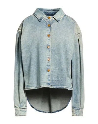 Alysi Woman Denim Shirt Blue Size L Cotton