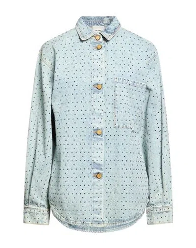 Alysi Woman Denim Shirt Blue Size S Cotton