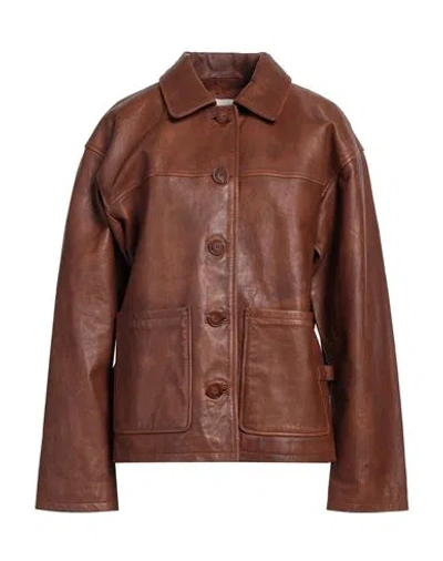 Alysi Woman Jacket Brown Size 6 Leather