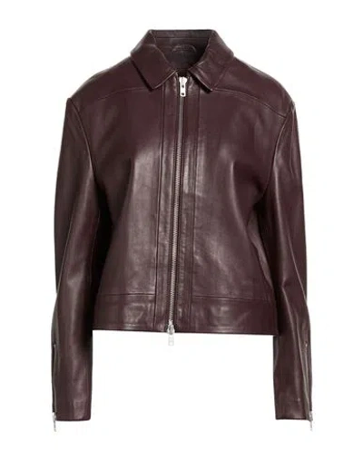 Alysi Woman Jacket Plum Size 8 Leather In Burgundy