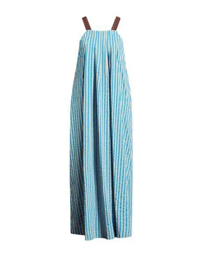 Alysi Woman Maxi Dress Azure Size 0 Cotton, Viscose, Silk In Blue