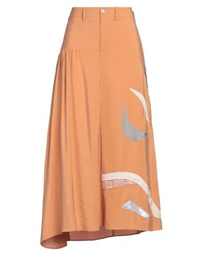 Alysi Woman Midi Skirt Apricot Size 10 Modal, Polyester, Silk, Viscose In Orange