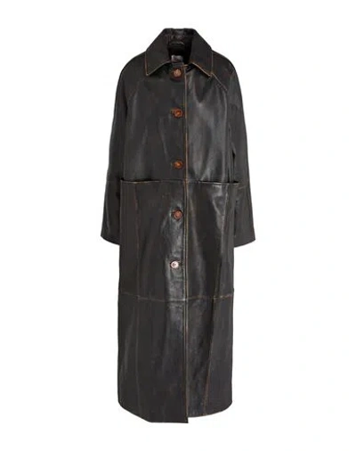 Alysi Woman Overcoat & Trench Coat Black Size 6 Leather