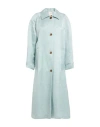Alysi Woman Overcoat & Trench Coat Sky Blue Size 4 Linen, Cupro