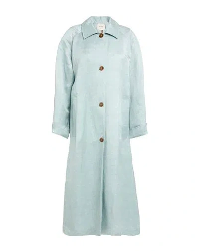 Alysi Woman Overcoat & Trench Coat Sky Blue Size 4 Linen, Cupro