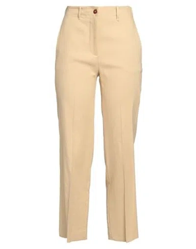 Alysi Woman Pants Beige Size 10 Linen, Viscose, Elastane