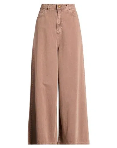 Alysi Woman Pants Brown Size 32 Cotton