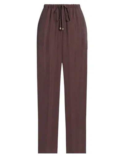 Alysi Woman Pants Chocolate Brown Size 4 Silk In Brown