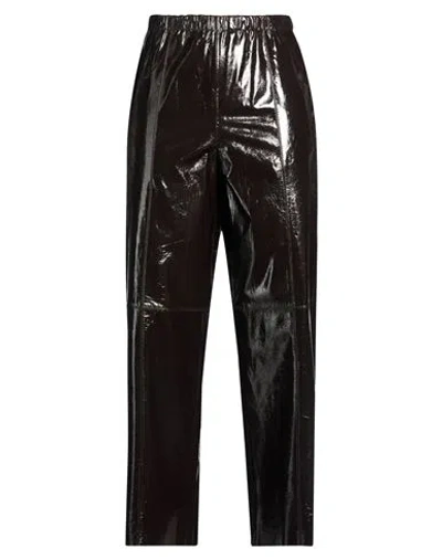 Alysi Woman Pants Dark Brown Size 8 Leather