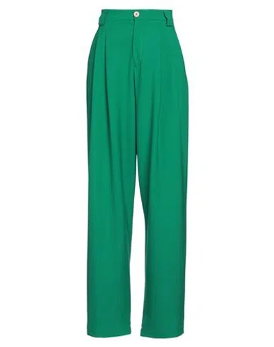 Alysi Woman Pants Green Size 2 Polyester, Virgin Wool, Elastane