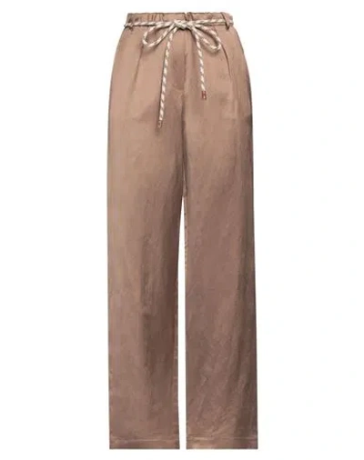 Alysi Woman Pants Khaki Size 2 Linen, Viscose In Beige