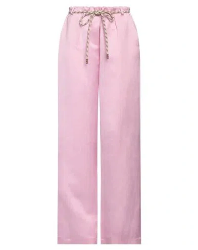 Alysi Woman Pants Pink Size 2 Linen, Viscose