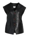 Alysi Woman Tailored Vest Black Size 10 Leather In Black