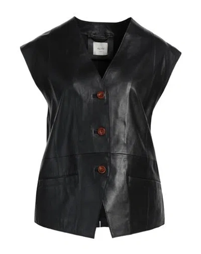 Alysi Woman Tailored Vest Black Size 10 Leather