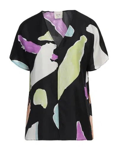 Alysi Woman Top Black Size 10 Silk