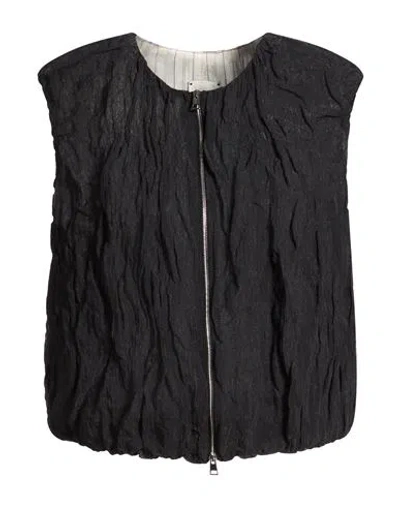 Alysi Woman Top Black Size 6 Cotton, Metal