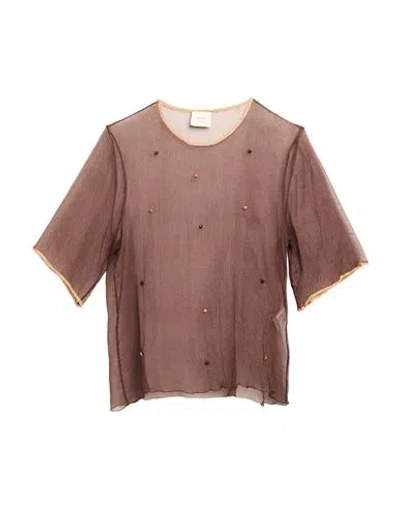 Alysi Woman Top Chocolate Brown Size 8 Silk
