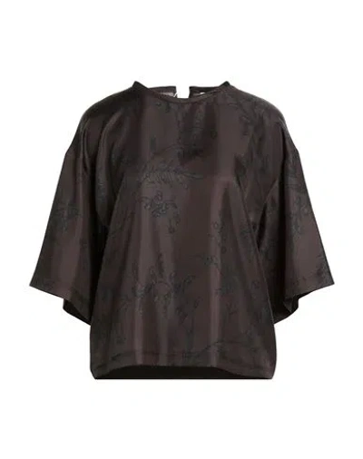 Alysi Woman Top Dark Brown Size 8 Silk