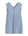 Alysi Woman Top Light Blue Size 4 Linen, Polyamide In Blue