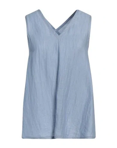 Alysi Woman Top Light Blue Size 4 Linen, Polyamide