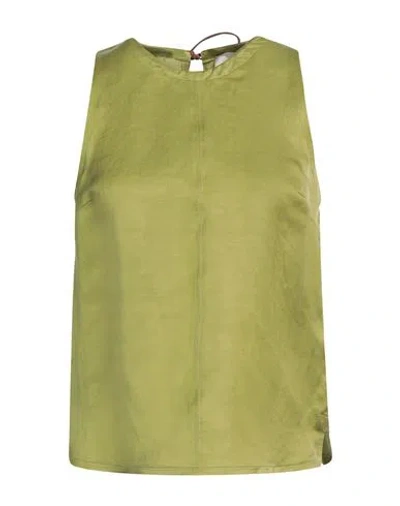 Alysi Woman Top Military Green Size 8 Linen, Cupro