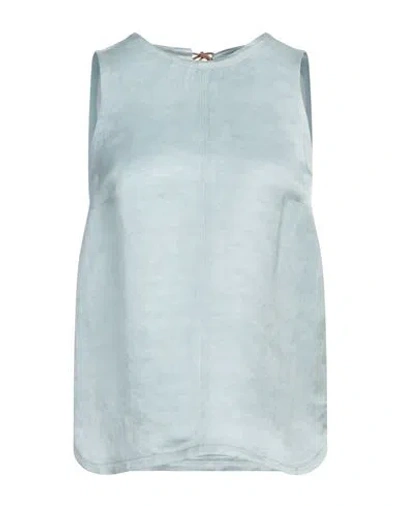 Alysi Woman Top Sky Blue Size 8 Linen, Cupro