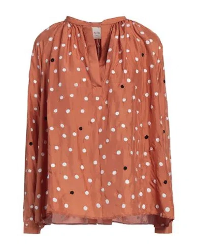 Alysi Woman Top Tan Size 6 Silk In Brown