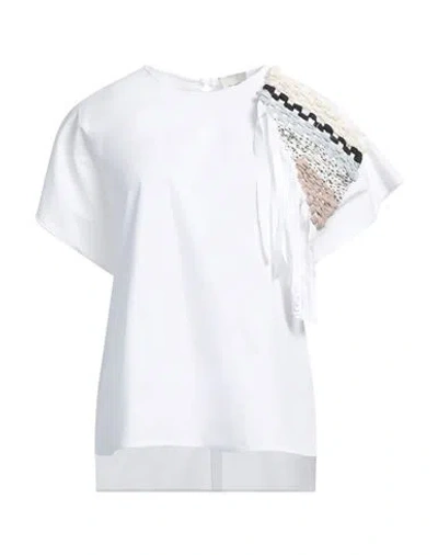 Alysi Woman Top White Size 4 Cotton, Linen, Viscose, Polyester