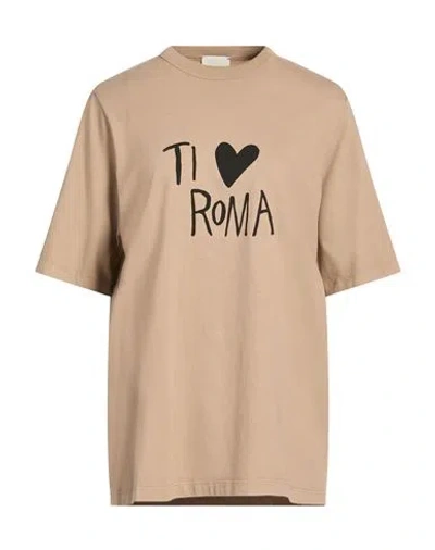 Alysi Woman T-shirt Camel Size L Cotton In Neutral