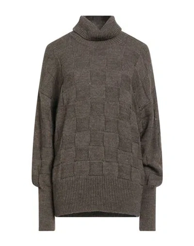 Alysi Woman Turtleneck Brown Size L Acrylic, Alpaca Wool, Merino Wool
