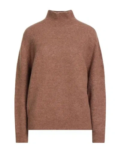 Alysi Woman Turtleneck Brown Size L Alpaca Wool, Polyamide, Merino Wool, Elastane