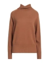 Alysi Woman Turtleneck Camel Size L Merino Wool, Cashmere In Beige