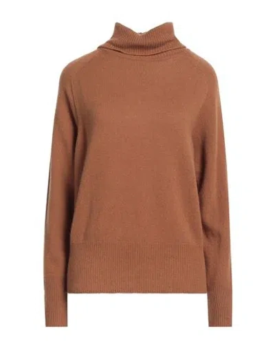 Alysi Woman Turtleneck Camel Size L Merino Wool, Cashmere In Beige