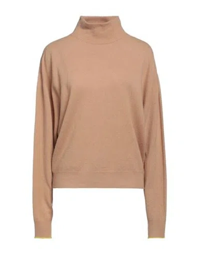 Alysi Crème Woman Turtleneck Camel Size L Wool, Cashmere, Polyester In Beige