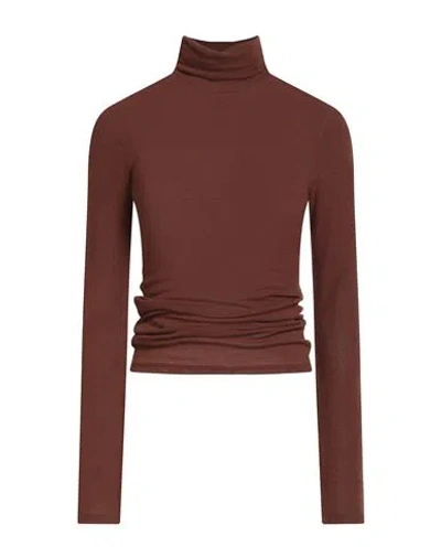 Alysi Woman Turtleneck Chocolate Brown Size 8 Viscose, Wool, Elastane