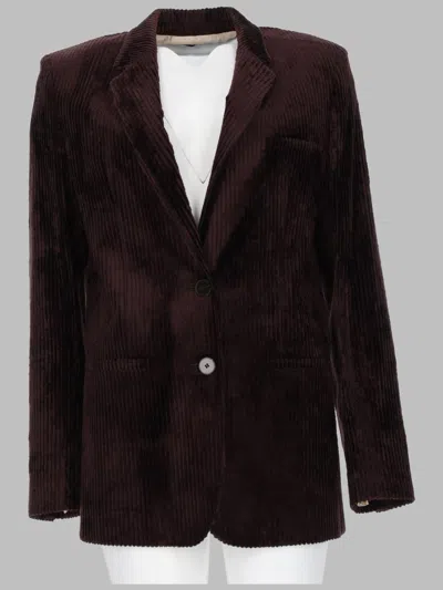 Alysi Ribbed Single Breasted Jacket Long Sleeves In Burgundy