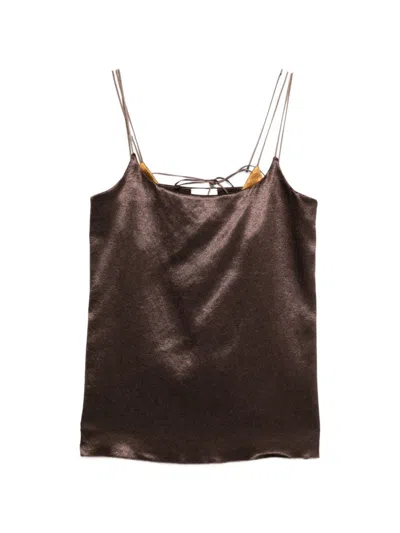 ALYSI WOMEN BROWN SOLID SCOOP NECK TOP, S LUXURY TOPS FOR WOMEN DARVEYS