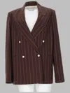 Alysi Double-breasted Pinstripe Blazer With Bold Structure In Brown