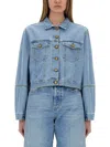 Alysi Denim Solid Shirt Collar Jacket In Blue
