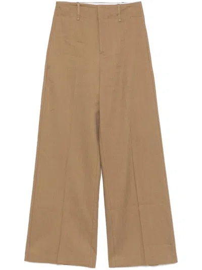 Alysi Linen Blend Trousers In Brown