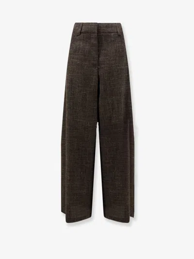 Alysi Wool And Linen Blend Trousers In Brown