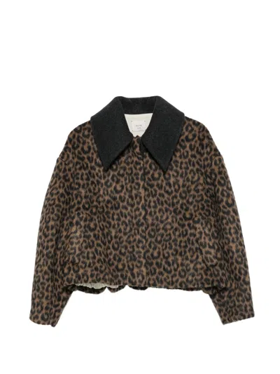 Alysi Wool Blend Bomber Jacket  In Animal Print