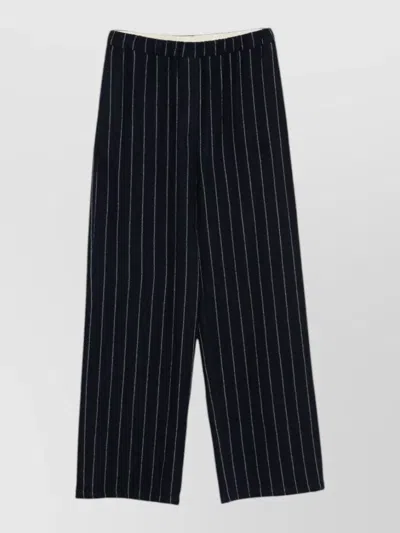 Alysi Wool Lounge Trousers Striped Wide Leg In Black