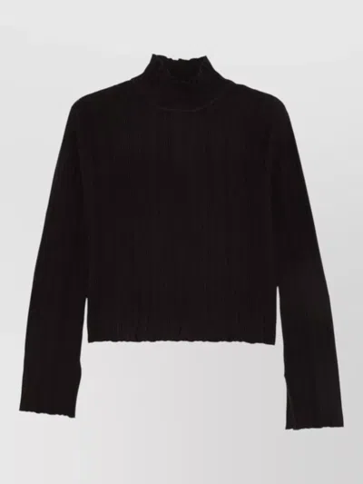 Alysi Wool Mock Neck Cropped Ribbed Sweater In Black