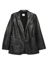 Alysi Notched Lapel Leather Jacket In Black