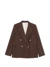 Alysi Double-breasted Pinstripe Blazer With Bold Structure In Brown